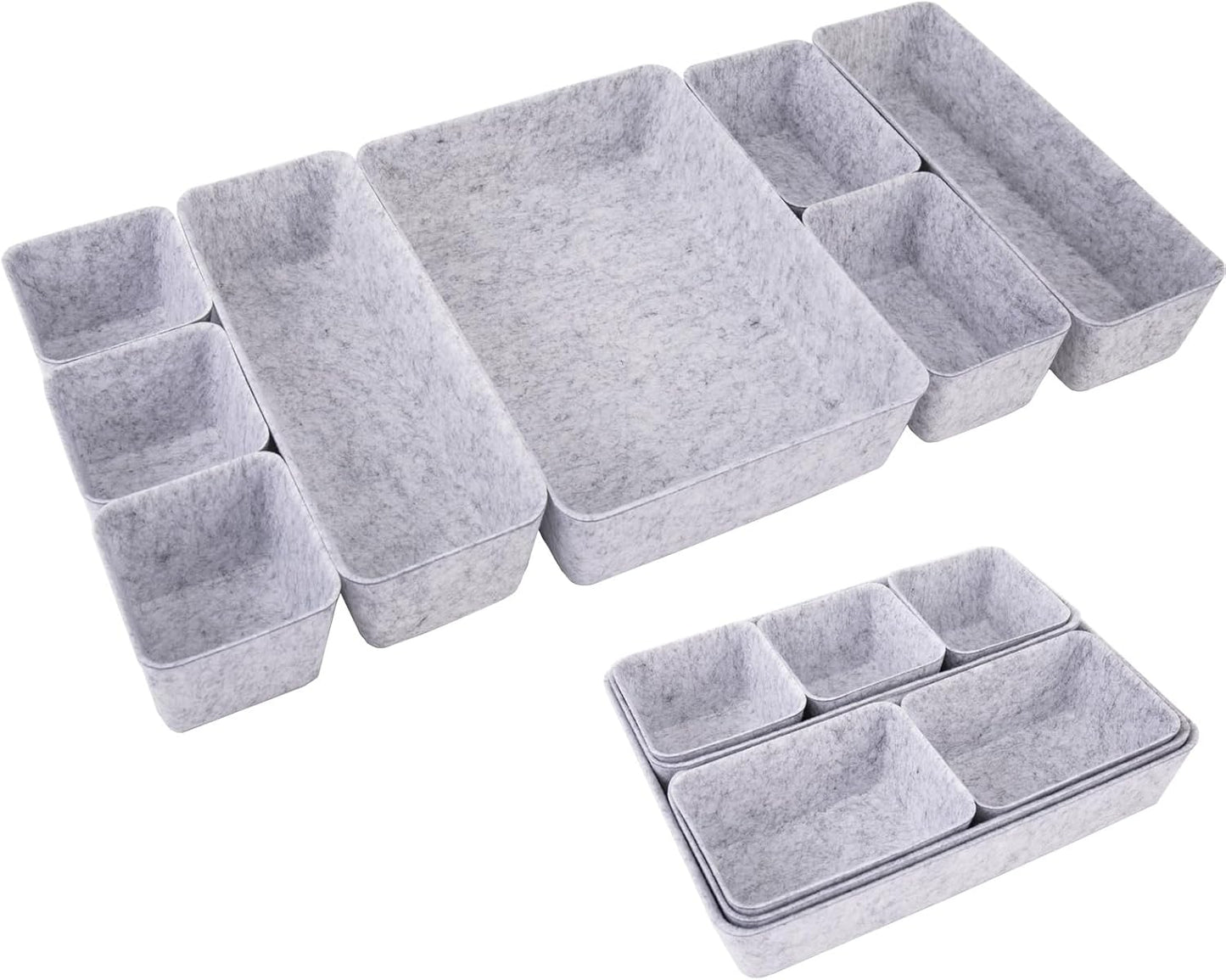 Desk Drawer Organizer Bins, 8pcs Felt Shallow Bathroom Storage Trays, Office Accessories & Workspace Organizers Jewelry & Makeup Boxes Containers(Black)