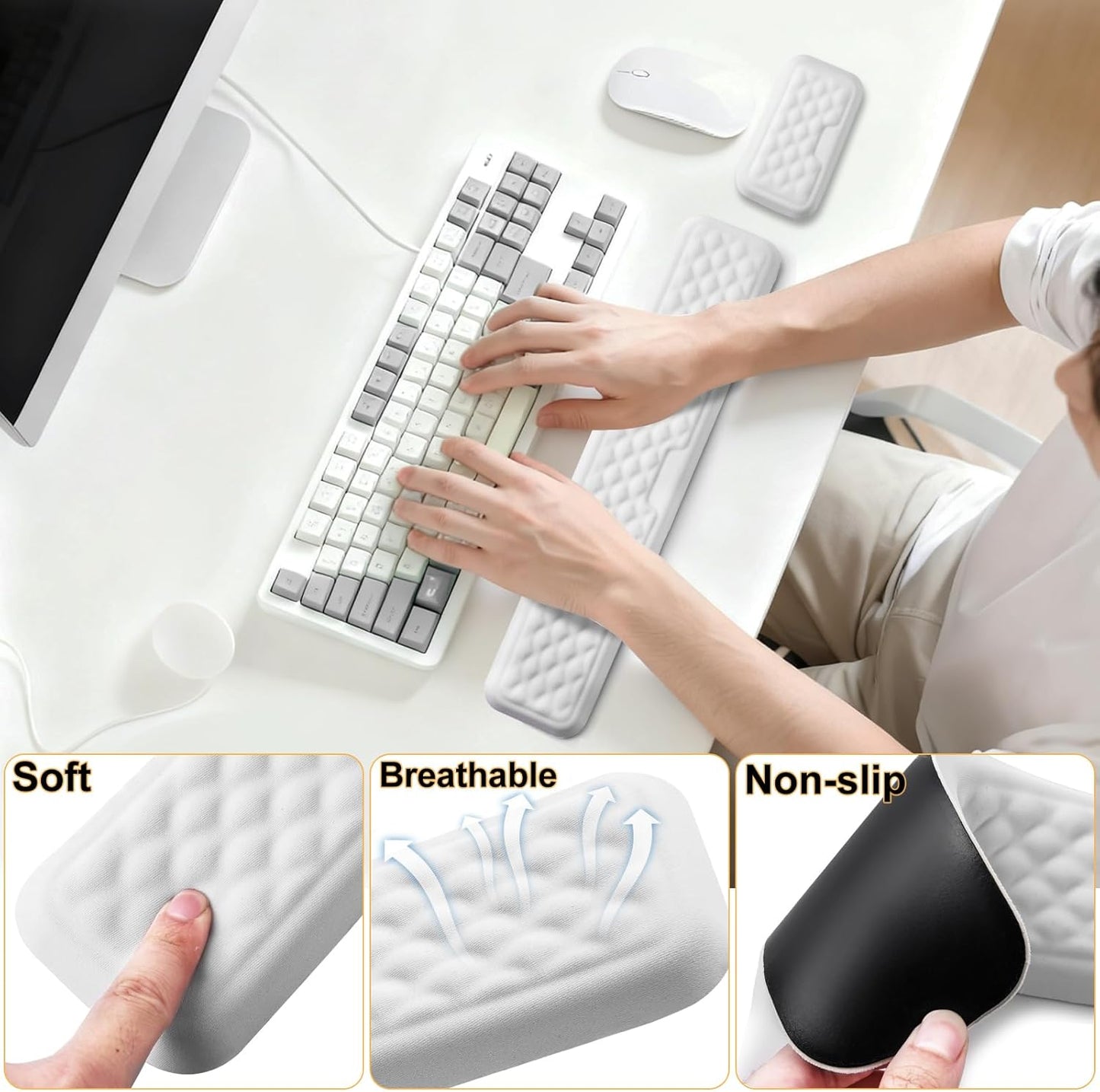 Keyboard Wrist Rest Mouse Wrist Support, Memory Foam Wrist Rest Pad for Computer Laptop, Ergonomic Wrist Cushion Support for Typing Pain Relief, Gaming Home Office, Pink