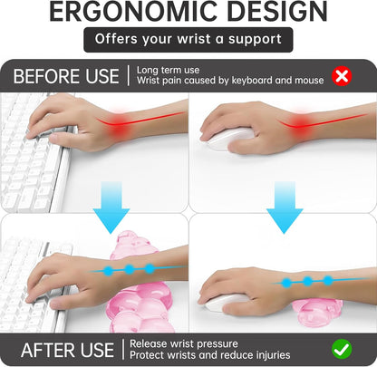 Mouse Pad with Wrist Rest, Soft Cloud Gel Keyboard Mouse Pad Set with Hand Wrist Support, Cute Non Slip Office Desk Accessories for Comfort/Pain Relief/PC Gaming/Computer/Laptop, (Clear Cloud)