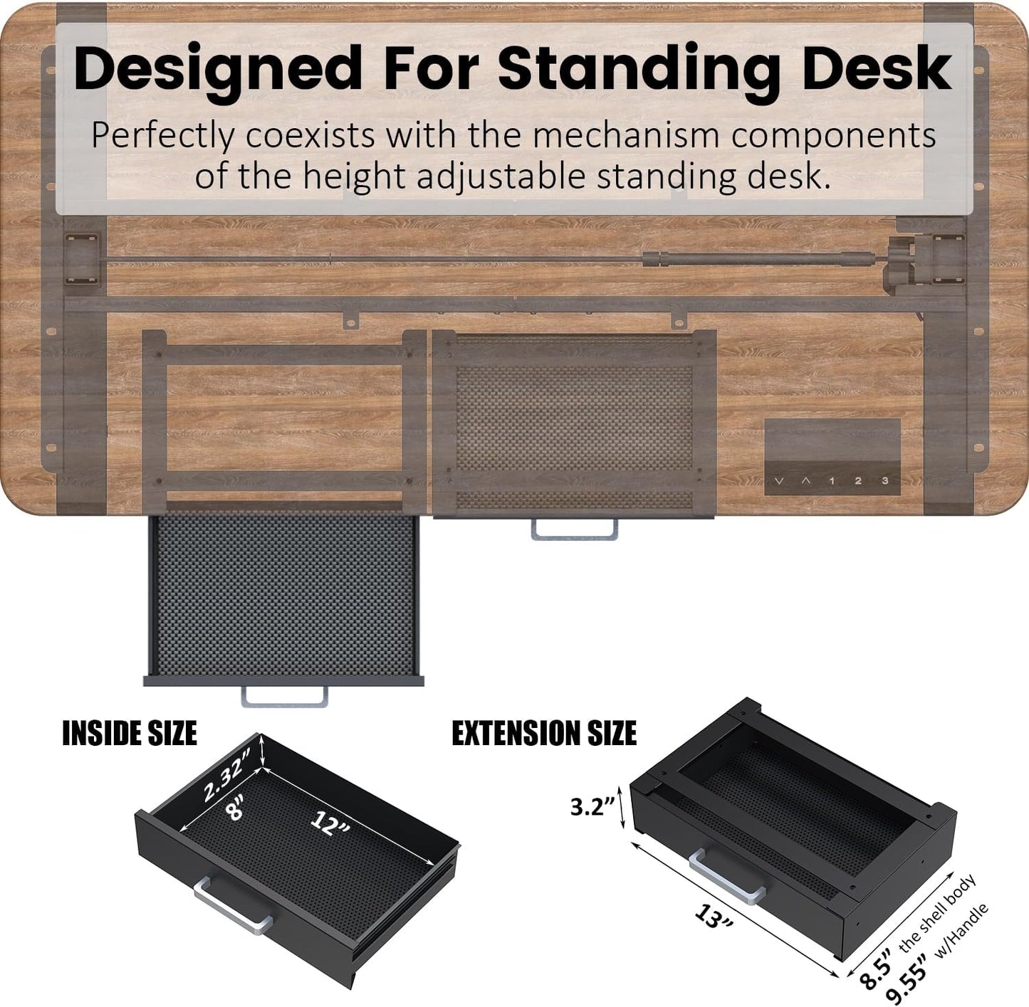 UNITEDPOWER Under Desk Drawer Storage, Pull-Out Office Hidden Counter Drawer, Metal Sliding Organizer Mount Below Table, Optional Bracket Height, Black