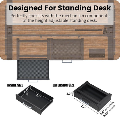 UNITEDPOWER Under Desk Drawer Storage, Pull-Out Office Hidden Counter Drawer, Metal Sliding Organizer Mount Below Table, Optional Bracket Height, Black