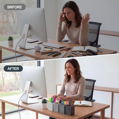 Henoyso 4 Pcs Concrete Pen Holder for Desk Modern Aesthetic Desktop Pencil Cup with Non-slip Dots Gray-tone Pencil Holder for Desk Organizer Office Supplies Stylish Office Decoration