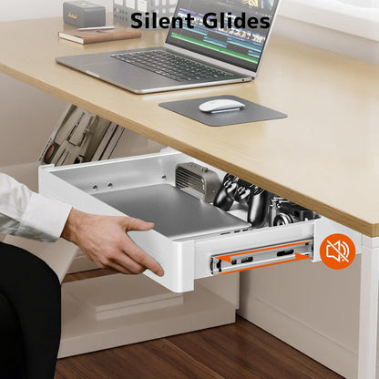 PUTORSEN Under Desk Storage Drawer 15.74" Wide - Smooth Slide Out Organizer for Standing Desk & Home Office,Max Load 17.6 lbs,Quiet Glide, White