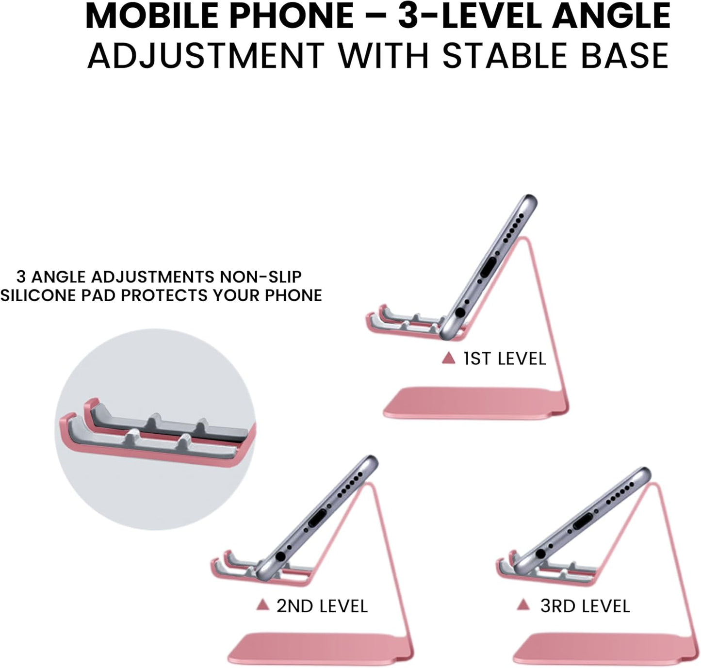 Foldable Phone Stand for Desk | Six Position Adjustable Folding Bracket for Cell Phone | Black Cellphone Holder for Desk & Smartphone Stand | Cellphone & Accessories for Men & Women