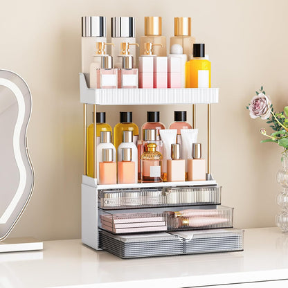 caktraie 12.2" W Makeup Organizer Drawers - 5 Tiers Bathroom Counter Organizer, Cosmetic Storage Drawer for Dresser Countertop and Bathroom Vanity for Large Skincare, Perfume, Clear