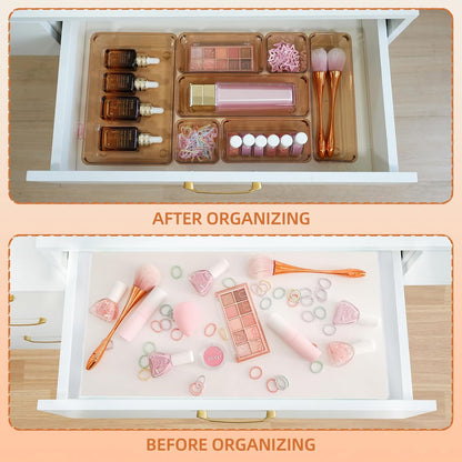 Clear Acrylic Drawer Organizers Set Storage for Makeup, Office Desk Small Vanity Trays for Drawer Bathroom Plastic Make up Organizers 25 Pcs