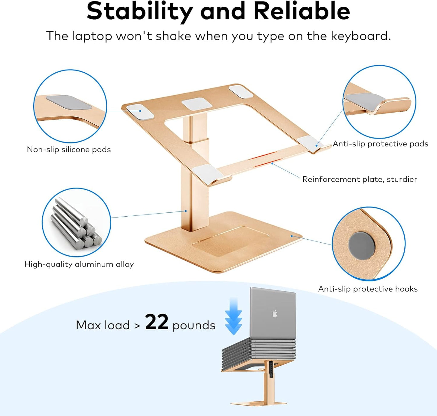Laptop Stand for Desk, Ergonomic Aluminum Laptop Stand Adjustable Height from 7-15", Sitting and Standing Laptop Riser for 10-17" Notebook
