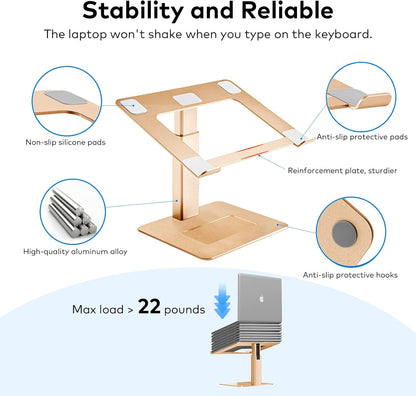 Laptop Stand for Desk, Ergonomic Aluminum Laptop Stand Adjustable Height from 7-15", Sitting and Standing Laptop Riser for 10-17" Notebook