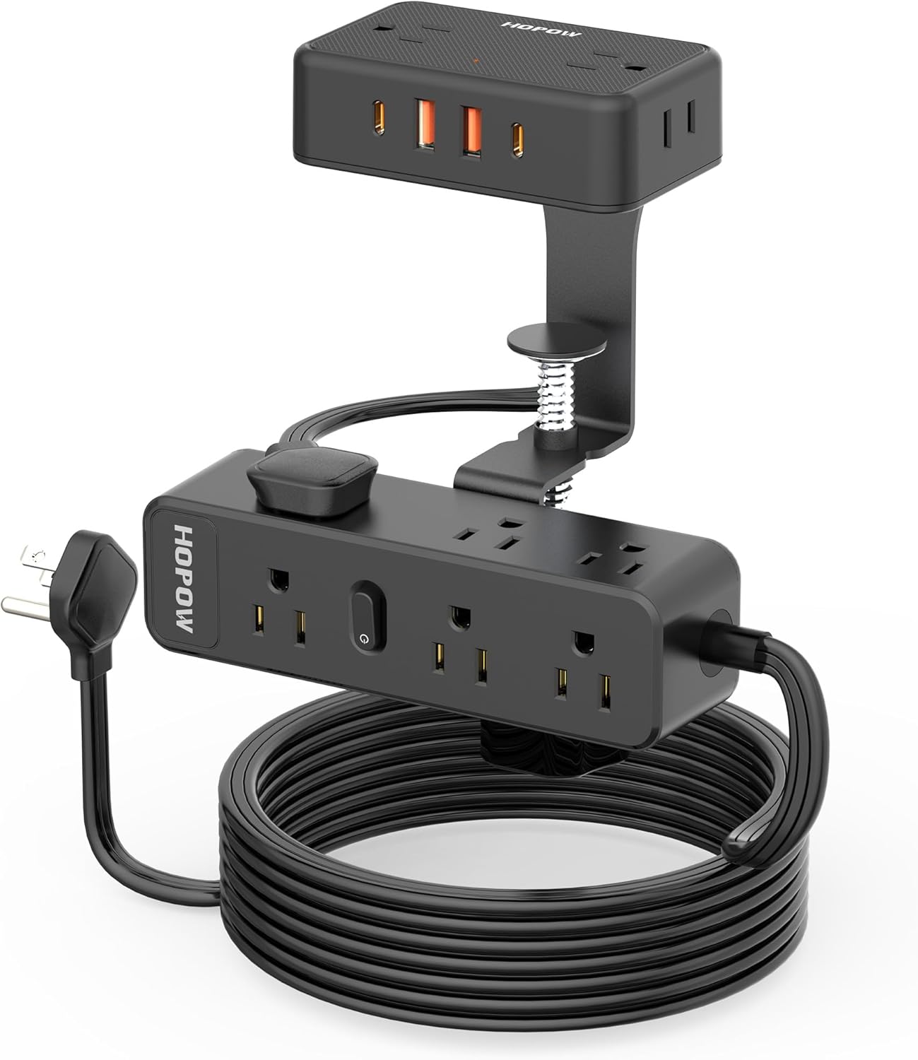HOPOW Dual Layer Desk Clamp Power Strip, Desktop Edge Mount Charging Station with 13 Outlets 4 USB Ports (2 USB C), Under Desk Surge Protector(1700 Joules), 10 Ft Extension Cord for Office Home