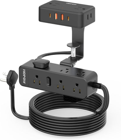 HOPOW Dual Layer Desk Clamp Power Strip, Desktop Edge Mount Charging Station with 13 Outlets 4 USB Ports (2 USB C), Under Desk Surge Protector(1700 Joules), 10 Ft Extension Cord for Office Home