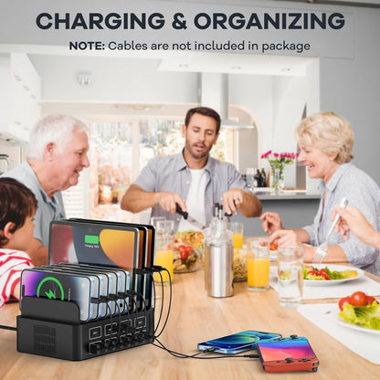 150W/35A Charging Station for Multiple Devices, RUANSZZ 16 Port USB~C Fast Charging Station, Multiple Charger Organizer Compatible with Cell Phone, iPad, Kindle, Tablet and Other Electronic