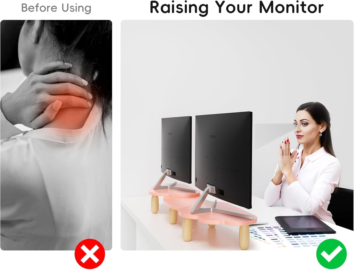 AFOOYO Monitor Stand Riser,31.5-Inch LED Light Wood Computer Monitor Stand with Adjustable Acrylic Legs,Desk Accessories Desktop Organizer Stand for, Computer,Laptop,Printer,PC TV Screen Riser,Black
