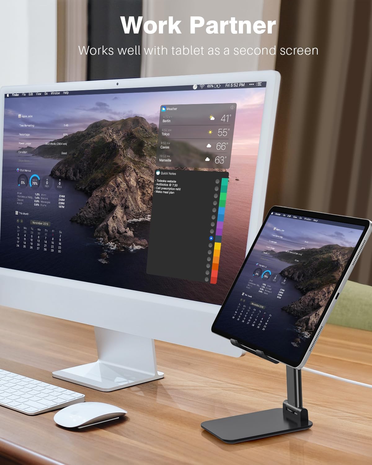 Anozer Tablet Stand Foldable & Adjustable, Portable Monitor Stand 5.55*3.94" Wide, Fit for iPad Holder Stand Compatible with iPad Pro 11, 12.9/for iPad 10.9; Surface Pro; Portable Monitor 4.7-15.6"