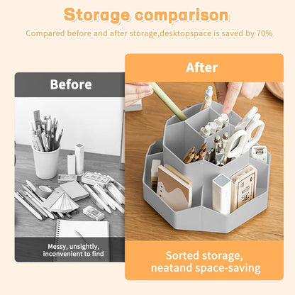 Cayxenful Pencil Pen Holder for Desk,9 Slots 360 Degree Rotating Desk Organizers,Desktop Storage Stationery Supplies Organizer, Cute Pencil Cup Pot For Office, School, Home(White)