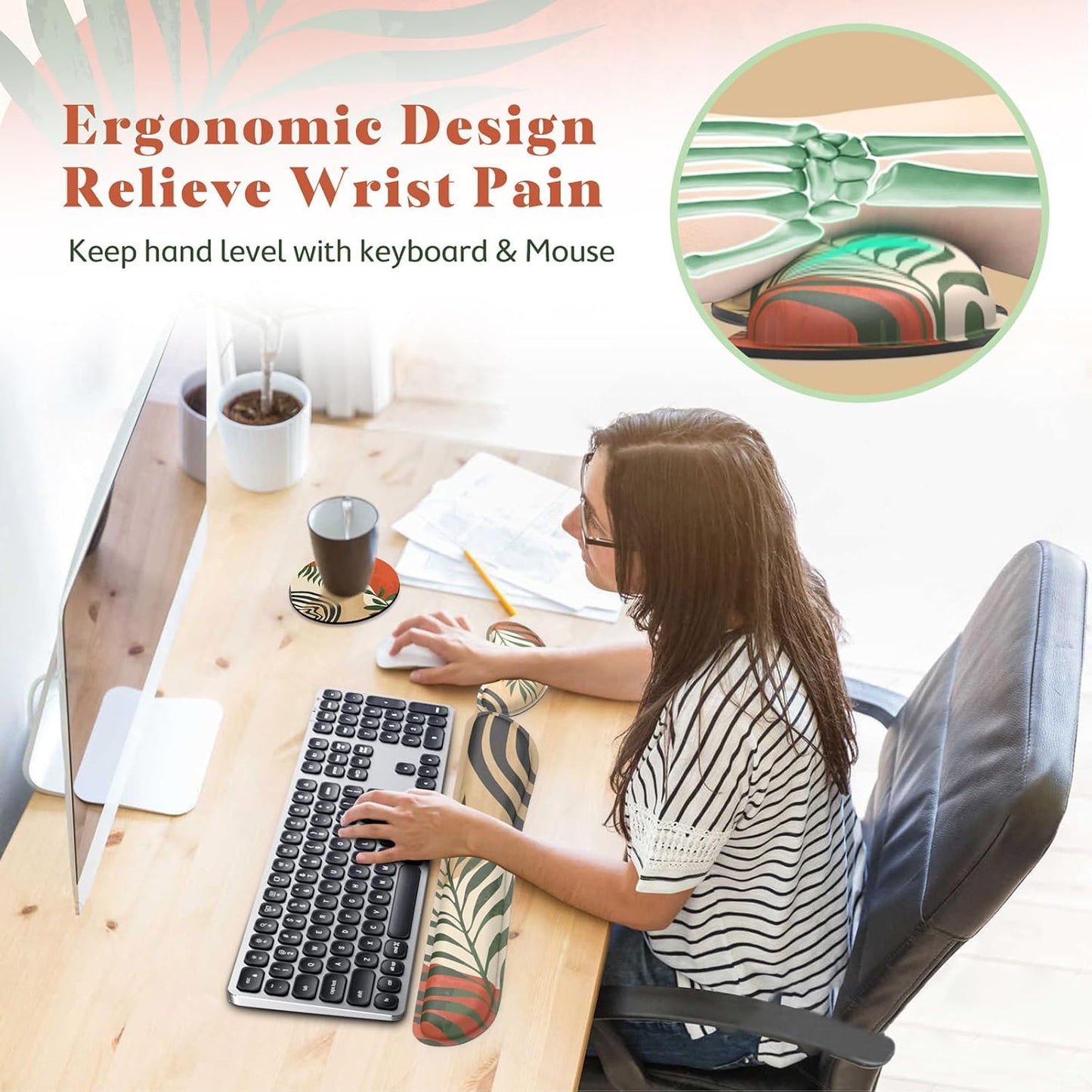 Gimars Upgrade Enlarge Silky and Superfine Fabric Gel Memory Foam Keyboard Wrist Rest Set, Ergonomic Keyboard Mouse Wrist Support for Typing Pain Relief, Comfort for Office, Gaming, Computer
