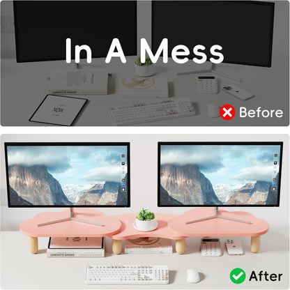 AFOOYO Monitor Stand Riser,31.5-Inch LED Light Wood Computer Monitor Stand with Adjustable Acrylic Legs,Desk Accessories Desktop Organizer Stand for, Computer,Laptop,Printer,PC TV Screen Riser,Black