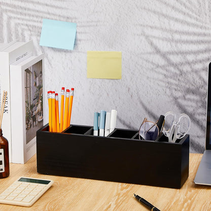 Jetec Wooden Pencil Holder 5 Compartments for Desk Adjustable Pen Holder Wood Office Desk Organizers and Accessories Makeup Brush Organizer for Pen, Home, Office and Art Supplies (White)