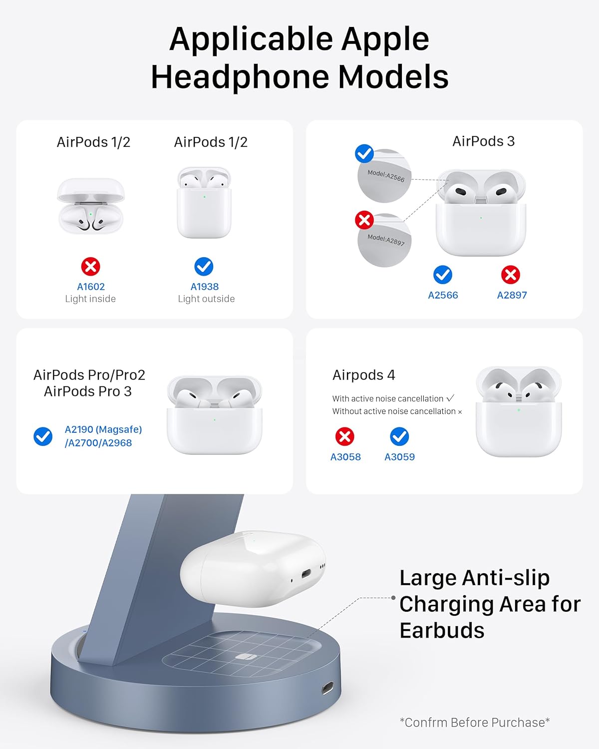 Anlmz 3 in 1 Charging Station for iPhone - Wireless Charger for Apple Products Multiple Devices - Charging Dock Stand for AirPods (for iPhone 17 16e 16 15 14 13 pro 12 11 X Max)