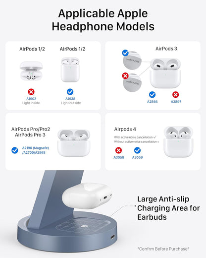 Anlmz 3 in 1 Charging Station for iPhone - Wireless Charger for Apple Products Multiple Devices - Charging Dock Stand for AirPods (for iPhone 17 16e 16 15 14 13 pro 12 11 X Max)