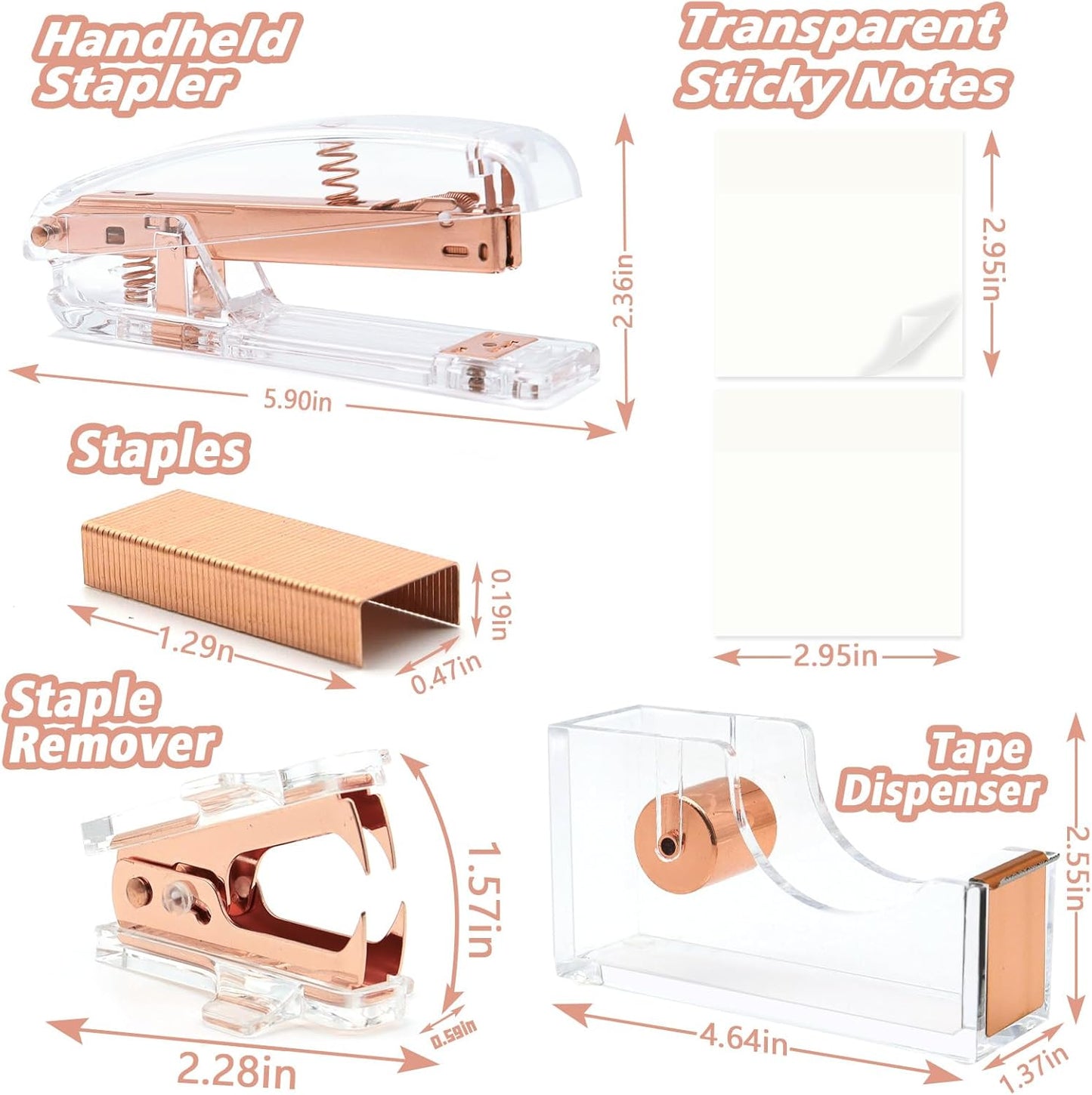 Gold Office Supplies,UPIHO Gold Desk Accessories,Stapler and Tape Dispenser Set with Large Stapler,Tape Dispenser, Staple Remover, Staples, Clips,Scissor,Pen and Sticky Notes,Gifts for Office Clerks