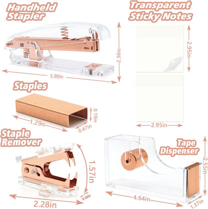Gold Office Supplies,UPIHO Gold Desk Accessories,Stapler and Tape Dispenser Set with Large Stapler,Tape Dispenser, Staple Remover, Staples, Clips,Scissor,Pen and Sticky Notes,Gifts for Office Clerks
