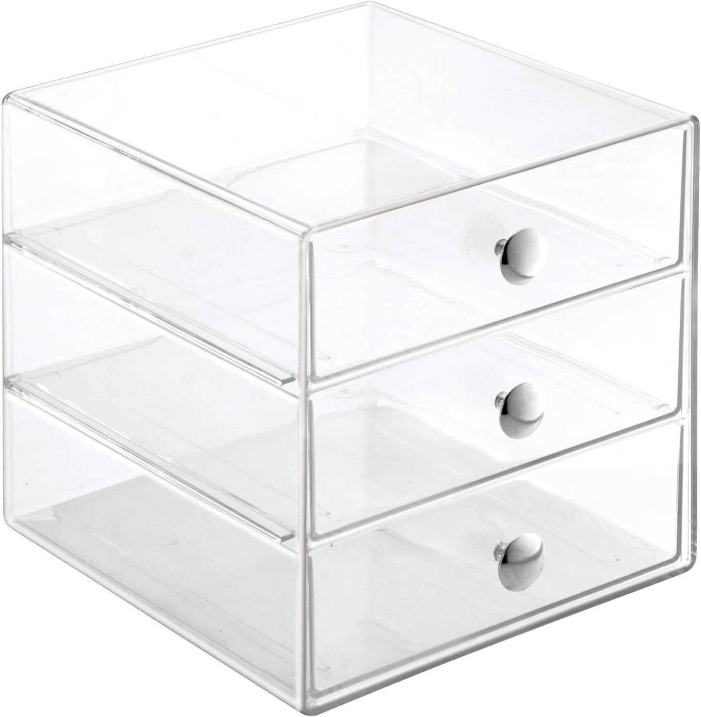 iDesign 3-Drawer Plastic Vanity Organizer, Compact Storage Organization Drawers Set for Cosmetics, Dental Supplies, Hair Care, Bathroom, Dorm, Desk, Countertop, Office, 6.5" x 6.5" x 6.5", White