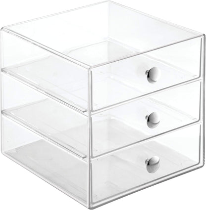 iDesign 3-Drawer Plastic Vanity Organizer, Compact Storage Organization Drawers Set for Cosmetics, Dental Supplies, Hair Care, Bathroom, Dorm, Desk, Countertop, Office, 6.5" x 6.5" x 6.5", White