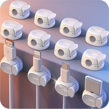 8Pack Cord Organizer [Dual Spring & Clasp, Max Secure] Cable Clips - Chfeila Cable Management, Adhesive Phone Charging Wire Holder for Nightstand/Wall, Home Office Desk Accessories Decor Essentials