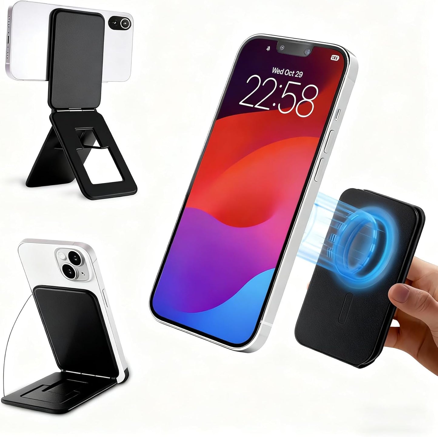Magnetic Phone Stand, Compatible with All Smartphones 17/16/15/14/13/12 Series, Slim PU Leather Desk Stand with Angle Adjustment, Portable & Includes 1 Strong Magnetic Ring for Any Phone(Pink)