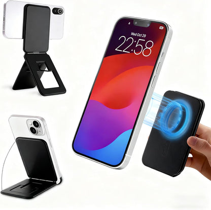 Magnetic Phone Stand, Compatible with All Smartphones 17/16/15/14/13/12 Series, Slim PU Leather Desk Stand with Angle Adjustment, Portable & Includes 1 Strong Magnetic Ring for Any Phone(Pink)