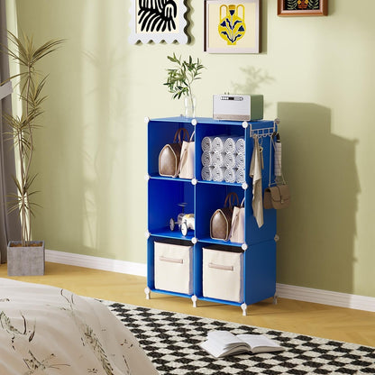 AWTATOS Cube Storage Organizer, Storage Cubes Shelves Bookshelf, 6 Cube Closet Organizers and Storage, DIY Stackable Plastic Clothes Organizer Shelving for Bedroom, Home, White