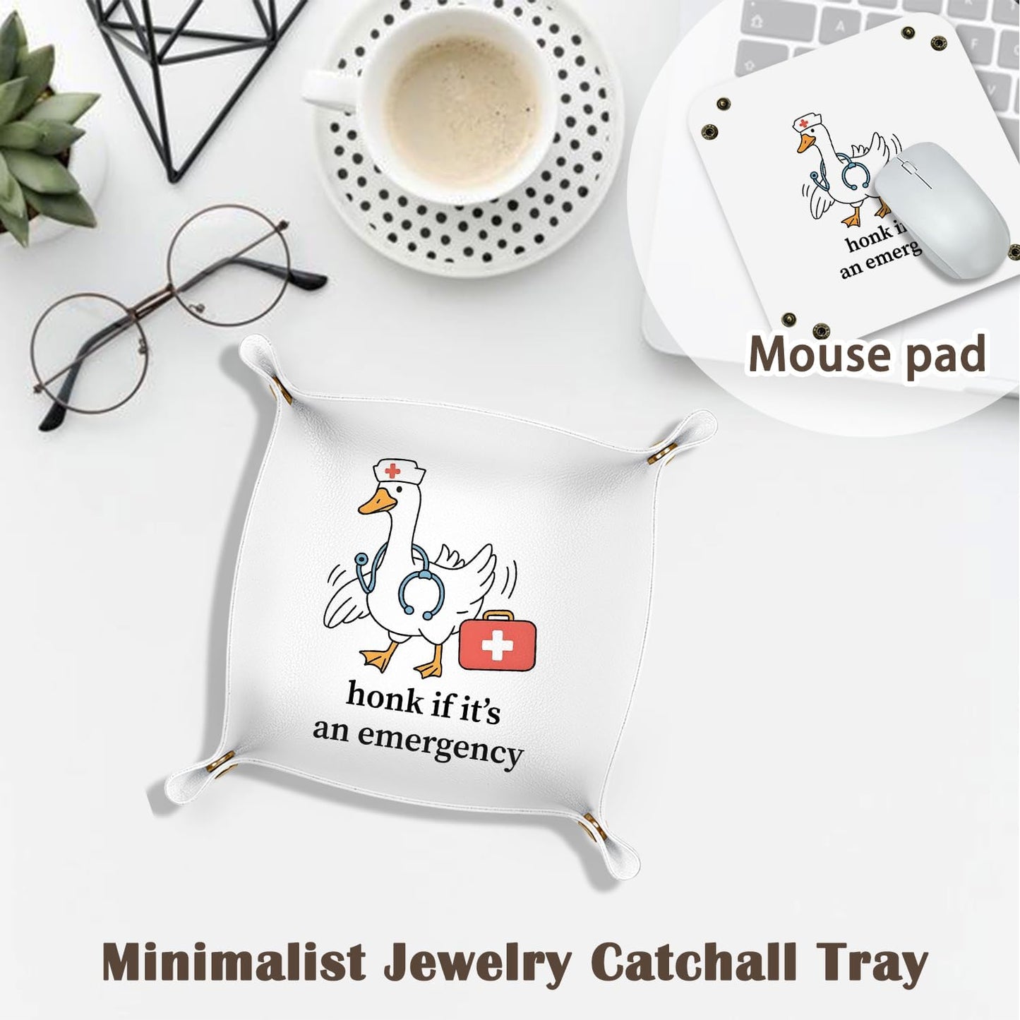 Inspirational Gifts for Women Jewelry Valet Tray, Motivational Positive Affirmations Gifts for Women, Blue Retro Nightstand Desk Accessories PU Leather Tray Organizer for Jewelry Rings Watches