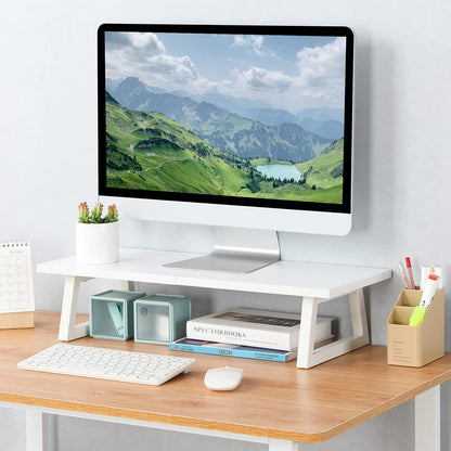 TEAMIX 24 inch Monitor Stand Riser, Black Wood & Steel Computer Monitor Stand with Storage, Laptop, PC, Printer Stand Riser for Desktop Office Desk Organizers