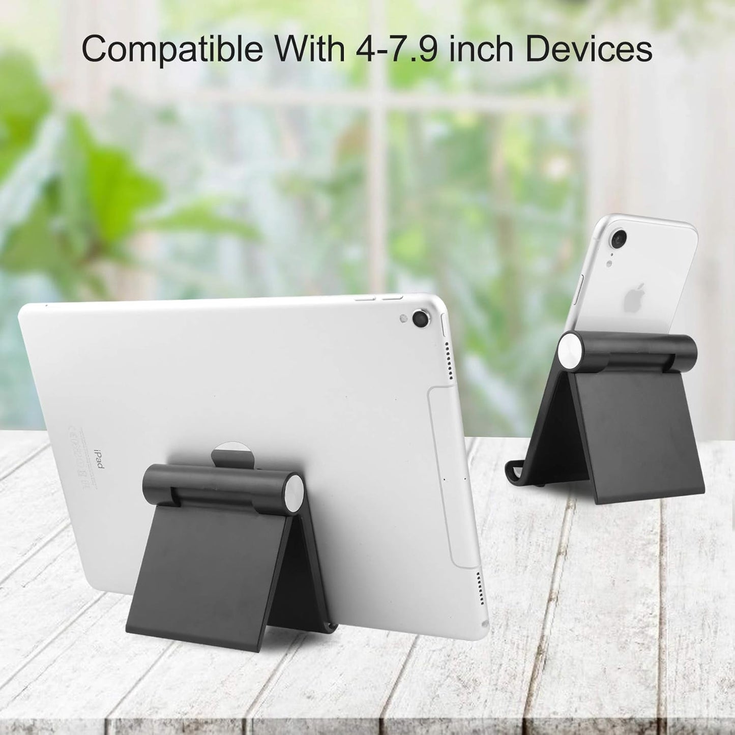 Mobile Phone Holder, Phone Stand Desk Desktop Mobile Holder Adjustable Foldable Portable Video Call Mount (1PH -Black)