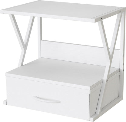 aboxoo Printer Stand for Desk with Storage Drawer, 2 Tier Desktop Or UnderDesk Shelf, Multi-Purpose Desk Organizer for Home Office, fit Fax Machine/3D Printer/Scanner, Rustic Brown