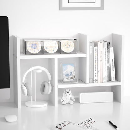 Jerry & Maggie Desktop Organizer Office Storage Rack Adjustable Wood Display Shelf Free Style Double H, Multi-Functional Mini Bookshelf for Desk Natural Stand (Natural Wood Tone)
