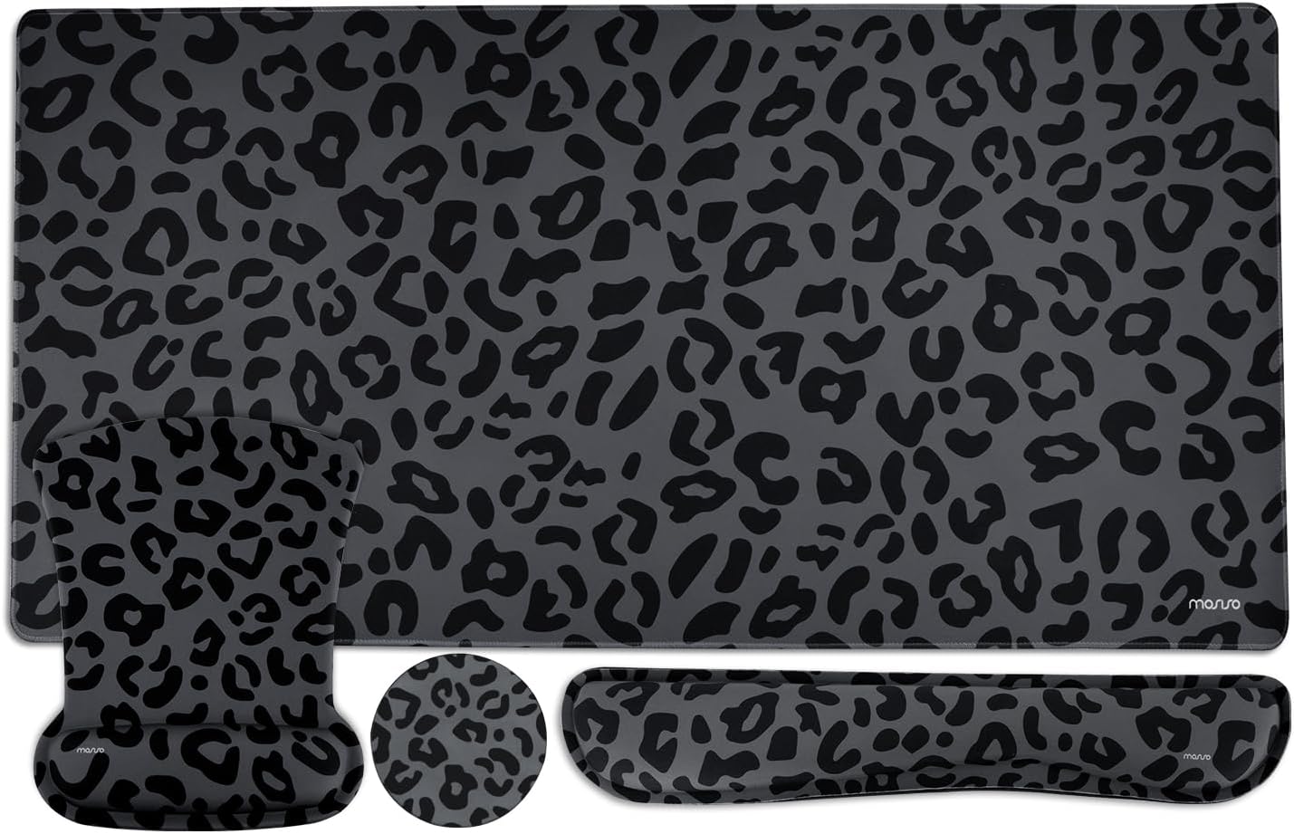MOSISO Wrist Rest Support for Mouse Pad&Keyboard Set, Ergonomic Large Leopard Grain Desk Mat&Coaster Set, Non-Slip Mousepad&Pain Relief&Easy Typing Cushion with Memory Foam for Home Office, Black