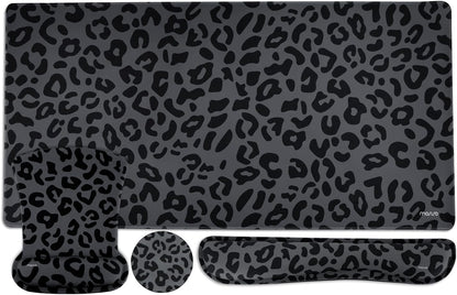 MOSISO Wrist Rest Support for Mouse Pad&Keyboard Set, Ergonomic Large Leopard Grain Desk Mat&Coaster Set, Non-Slip Mousepad&Pain Relief&Easy Typing Cushion with Memory Foam for Home Office, Black