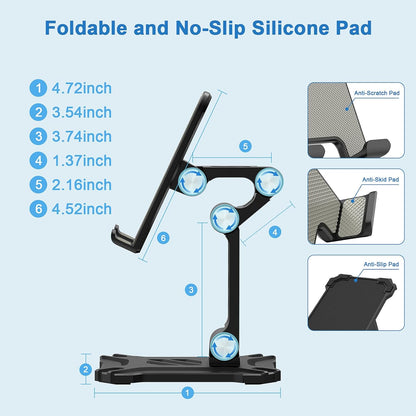 Foldable Phone Stand Desk for Samsung Galaxy S26 S25 Ultra Plus S23 S24 A14 A54 5G A15 A13 A53 S22 S21 FE S20 A03s A23,iPad iPhone 16 15 Cell Phone Holder Height Adjustable Tablet Cradle Desktop Dock
