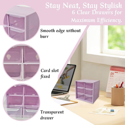Small Drawer Organizer for Desk, 4.7" x 4.7" x 3.8" Small Desktop Organizer with 6 Drawers, Plastic Storage Box for Office, Classroom, Craft and Home Organization