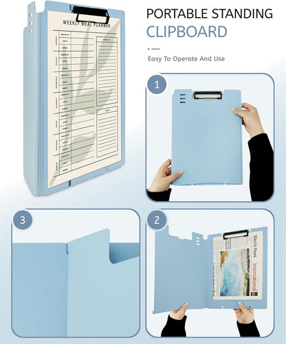 Free Standing Clipboard and Desktop Stand with Adjustable Buckles Easel Back - Foldable Stand and Document Holder for School, Office and Business Use (9.37 x 12.6 inches) (Light Green)