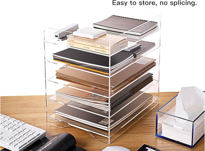 HeZone Paper Organizer Letter Tray, Clear Acrylic Paper Tray, School Teacher Office Supplies Organization, Stackable Desk File Organizer, Classroom Decor and Accessories-2 Pack…