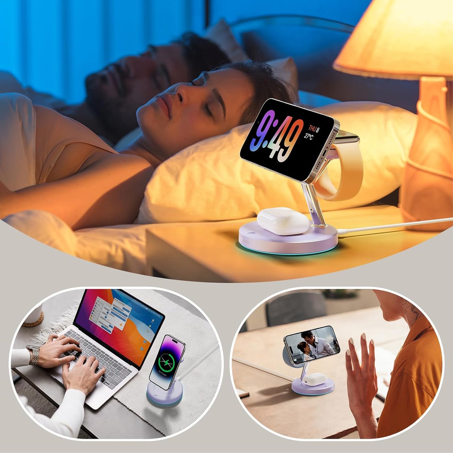 New 3 in 1 Charging Station for Apple Compatible with Magsafe Charger Stand for iPhone 17 16 15 14 13 12 Wireless Charging Station for AirPods Wireless Charger for iWatch Series