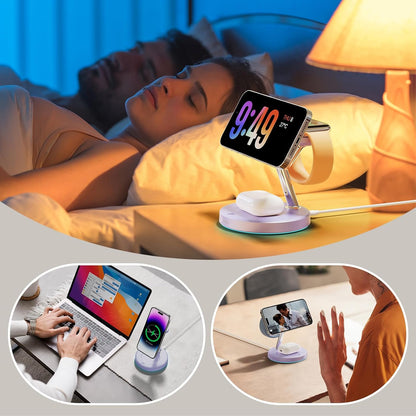 New 3 in 1 Charging Station for Apple Compatible with Magsafe Charger Stand for iPhone 17 16 15 14 13 12 Wireless Charging Station for AirPods Wireless Charger for iWatch Series