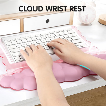 Ergonomic Keyboard Wrist Rest,Adjustable Tilt Stand Combo,Pink Acrylic Cloud Comfort Wrist Support, Customizable Width Riser for Home,Office Desk - Portable Comfortable Typing (Pink)