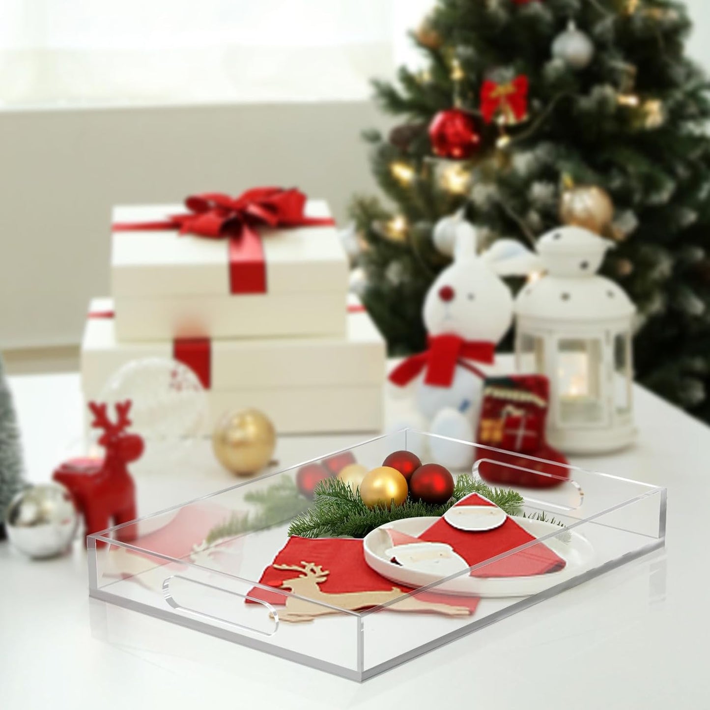Clear Acrylic Tray with Raised Edges, Multi-Purpose Organizer Tray for Vanity, Bathroom, Kitchen, Countertop, Dresser & Desktop, Waterproof & Scratch-Resistant