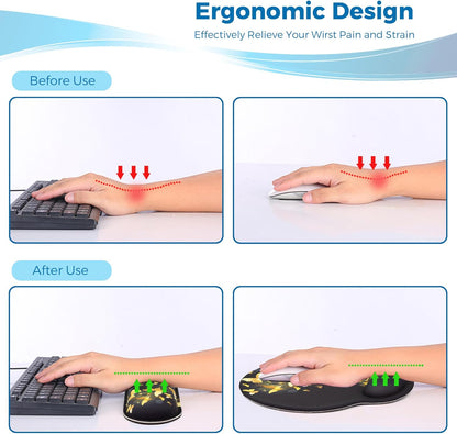 Mouse Pad and Keyboard Wrist Rest Support, with Non-Slip PU Base,Gel Mouse Pad with Coaster,Pain Relief for Gaming, Computer,Office -Beach