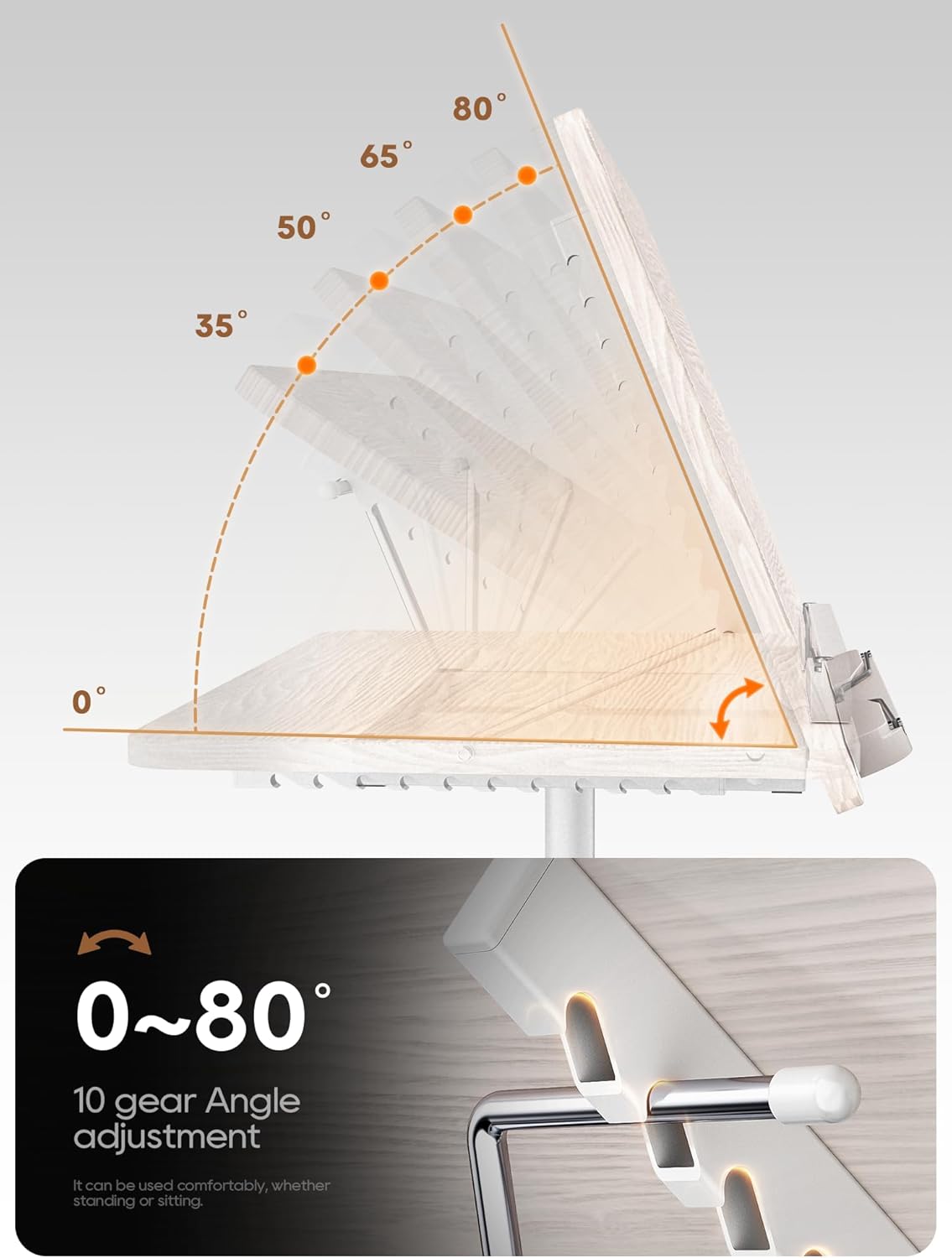 2 in 1 Adjustable Book Stand - Dual-Use Floor and Desktop Book Holder Stand, Height Adjustable 23.5-52 in, Elastic Page Clips for Music Sheet, Recipe, Tablet, Laptop-Black