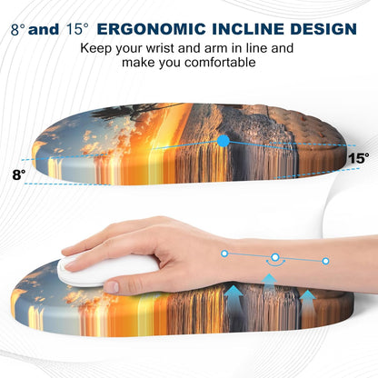 Ergonomic Mouse Pad and Keyboard Wrist Rest with Massage Design, Space-Saving Mouse Pad Wrist Support, Memory Foam Wrist Rest with Non-Slip PU Base for Computer Desk, Black