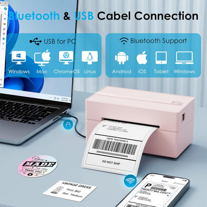 KNAON Bluetooth Thermal Shipping Label Printer, 4x6 Portable Thermal Address Label Printer for Small Business, Compatible with iPhone,Android,Windows,Mac–Works with Etsy Shopify USPS&More, White